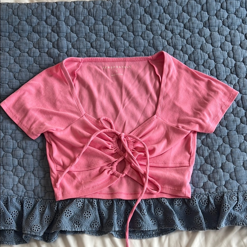 Aeropostale Pink Crop T-Shirt with Tie Front